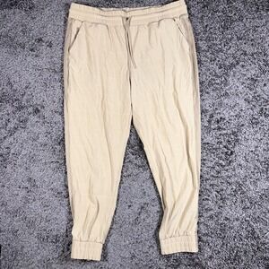 Athleta Brooklyn Textured‎ Jogger Pants Drawstring Pockets Beige Size 16